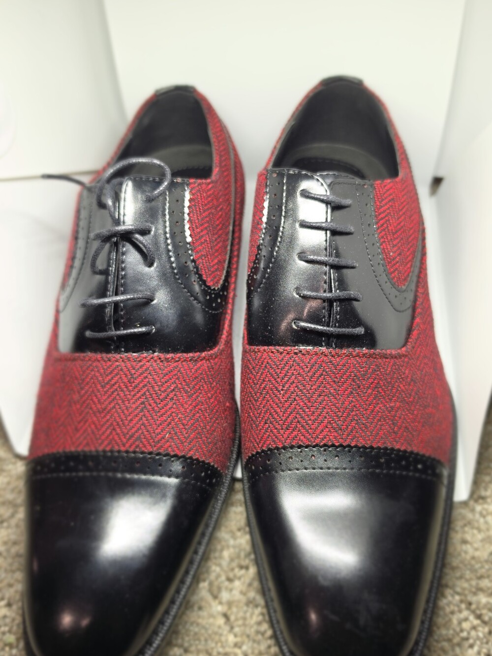Men's Red and Black Wingtip Brogue Dress Shoes